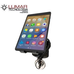 Suporte Tablet Antifurto com cabo em aço mola com Chave
